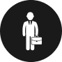 Icon of a person in a suit holding a briefcase inside a black circle, representing flood insurance Florida.