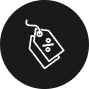 A black circular icon with two overlapping price tags outlined in white, featuring a percentage symbol, suggests a discount or sale. This emblem could easily represent special promotions from an insurance company, whether it's for flood insurance in Florida or auto insurance deals.