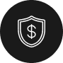 A black circle with a white shield icon in the center. Inside the shield is a dollar symbol, signifying financial security or protection, much like the reliable coverage offered by insurance companies in Broward County.