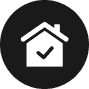 An icon of a house with a check mark inside, set against a black circular background, symbolizes affordable home insurance.